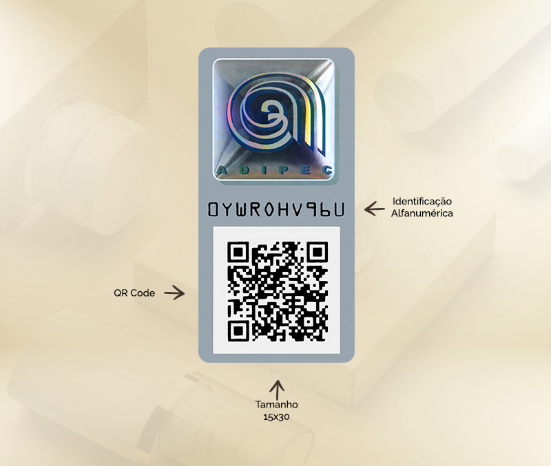 Selo ADIPEC com QR Code e identificação alfanumérica em perfume importado original