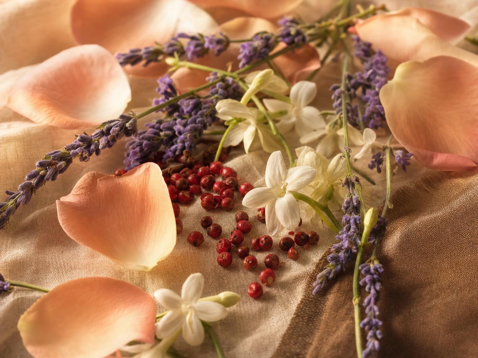 Rosas, jasmim e lavanda — notas de corpo